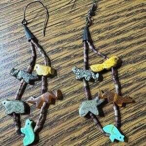 Handcrafted Native American Fetish  Carved Dangle Earrings